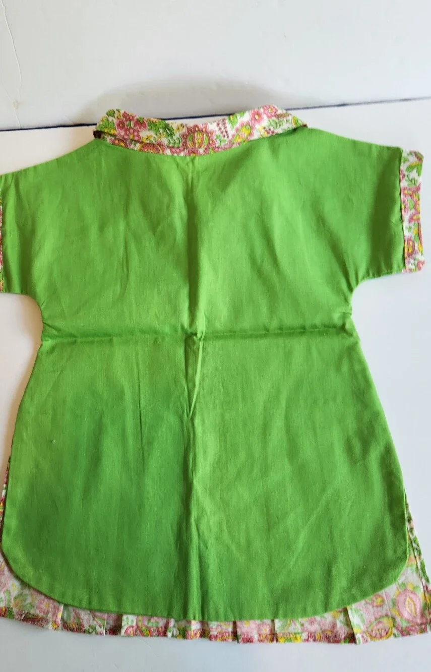 Vintage Handmade Retro Clothes Pin Holder Bag Floral Cotton Pleated Skirt Dress